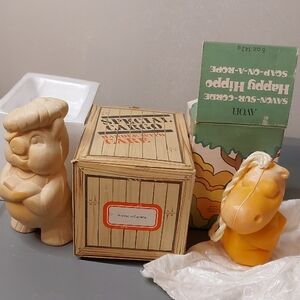 Vintage Avon Soap On A Roap Happy Hippo & Deep Woods Pig Soap NIB